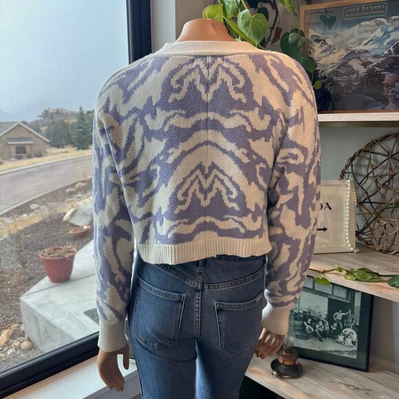 Arizona Jean Co. Purple & Ivory Knit Cropped Button Front Cardigan, Medium - Picture 6 of 11